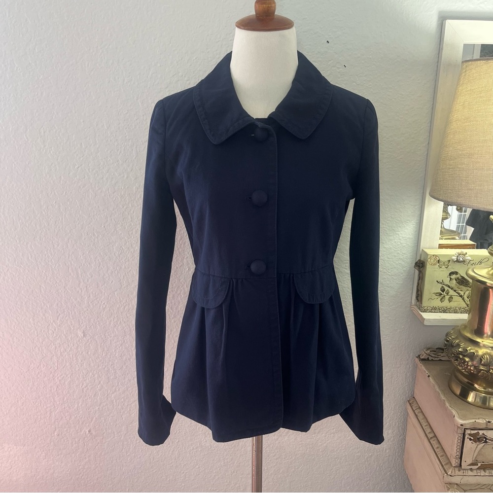 J. Crew Factory Navy Blue 100% Cotton Blazer Size 2